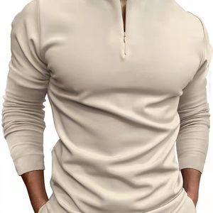 Polos maschile da uomo Shirt Polo Casual Khaki Design con cerniera a manica lunga