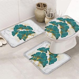 Carpets Ginkgo Biloba Marble Texture Bath Mat Set Bathroom Carpet Anti-Slip Doormats Decor Toilet Seat Cover Rug