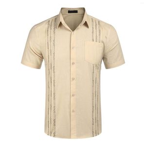 Camicie casual da uomo Camicia di lino a maniche corte da uomo da uomo Top da spiaggia cubani Tasca Guayabera