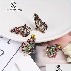 Stud Butterfly Wing Stud Earring For Women Elegant Colorf Crystal Ear Nail Simple Temperament Gold Plating Jewelry Gift Drop Lulubaby Dhyhi