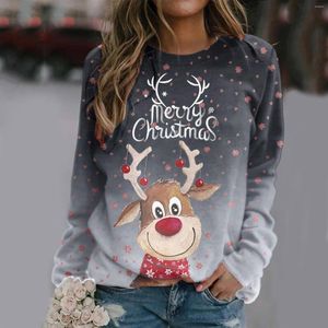 Kadın Hoodies Kadın Günlük Sweatshirt Mutlu Noeller Baskı O Boyun Yuvarlak Uygun Hafif Külot Sıradan Uzun Kollu Egzersiz Gevşek Üstler