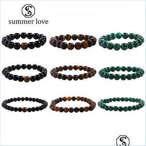 Beaded Strands 6Mm 8Mm 10Mm Malachite Tiger Eye Agate Stone Beads Bracelet For Women Men Fashion Designer Elastic Nature Je Lulubaby Dhzre