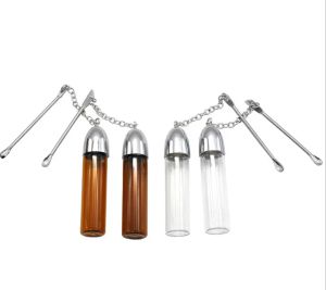 Raucherzubehör Glasflasche Silber Klar Braun Glas Schnupftabak Pillendose Flaschenfläschchen mit Metalllöffel Spice Bullet Rocket Snuff Snorter 0905