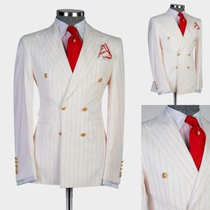 Red Striped Groom Men Wedding Tuxedos Peaked Lapel Outfits Costume Homme Mariage Party Prom Blazer Wear One Piece