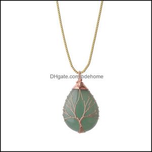 Pendant Necklaces Tree Of Life Wire Wrap Water Drop Necklace Pendant Natural Gem Stone Diy Jewelry Making Delivery 2021 N Dhseller2010 Dhmlb