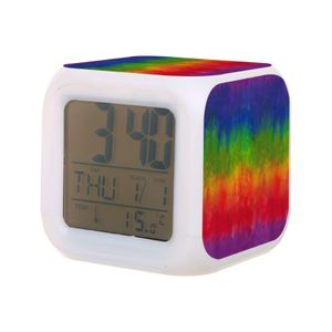 Desk Table Clocks Kids Alarm Clock Rainbow Tie Dye Look Digital With Thermometer Function 7Color Night Light For Boys Girls Mxhome Amhbj