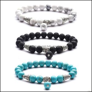 Beaded Strands Best Selling Ladies Men 8Mm Lava Logan Diffuser Bracelet Charm Cone Alloy Natural Stone Yoga Bead Jewelr Dhseller2010 Dha7H