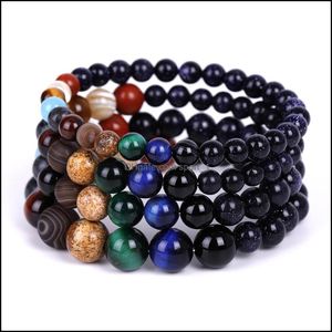 Charm Armband Blue Sand Planets Bead Armband Stone Universe Yoga Solar Chakra och String Armband f￶r kvinnor M￤n Drop Leverans 202 Dhjxi