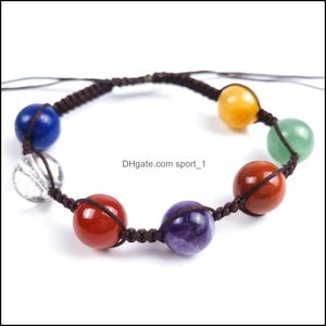 Charm Bracelets Oval Round Seven Chakra Healing Stone Charm Bracelet Women Men Braided Woven Energy Buddha Bracelets Jewelry Drop Del Dhlvl