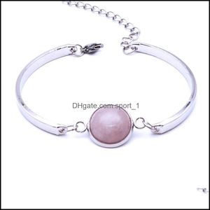 Charm Bracelets 12Mm Dyed Natural Stone Charms Bracelet For Women Opal Glass Pink Crystal Bangle Fashion Boho Jewelry Girl Drop Del Dhmsz