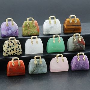 Women Bag Shaped Charms Natural Healing Crystal Amethyst Rose Quartz Gemstone Pocket Palm Stone Pendant Gift Partihandel f￶r smyckenillverkning
