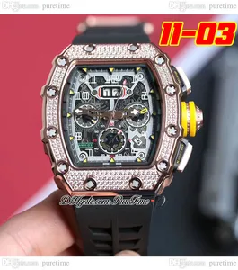 2022 11-03 A21J Automatyczne męskie zegarek Rose Gold Diamonds Diamentu szkielet szkieletowy Big Date żółty korona czarny gumowy pasek 8 Style zegarki Pureteme A1