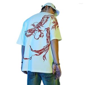 Magliette da uomo T-shirt girocollo in cotone di alta qualità con ricamo Phoenix in stile cinese T-shirt da uomo casual a maniche corte da uomo estivo