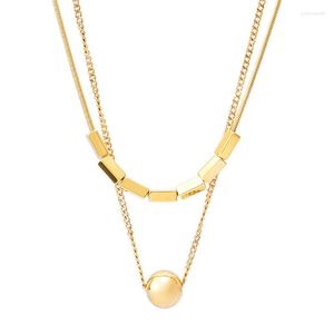 Collane con ciondolo Sfera in acciaio Rettangolo Collana donna Doppio strato Placcato oro 18k Dissolvenza Gioielli in titanio Marchio di moda Matrimonio Z306