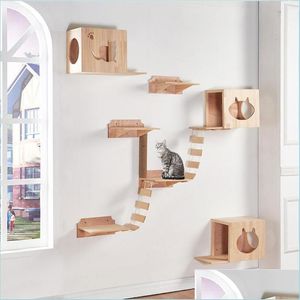 Cat Toys Cat Toys Pet Hammock Wall Mounted Durable Natural Climbing Frame Bridge Solid Wood Toy Jum Drop Delivery 2021 Home Garden Sup Dhevm