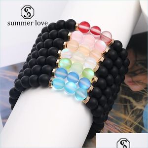 Beaded Strands 8mm Polish Frosted Crystal Glass Flash Stone Bead Armband For Women Men Black Matte Imitation Agate Bead Carshop2006 Dhizw