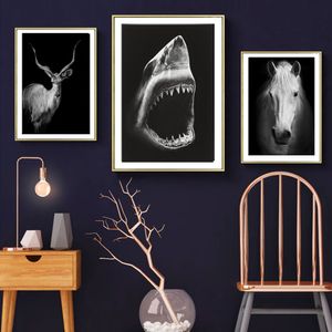 Siyah Beyaz Fil Kaplan Duvar Sanat Hayvan Tuval Resim İskandinav Posterleri ve Yazdırıyor Oturma Odası Dekoru İçin Duvar Resimleri