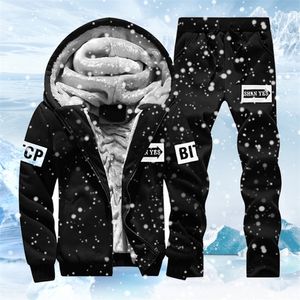 Męskie dresy polarowe Zestaw marki mody dresowy wyłożony gęste spodnie bluzy garnitur sportowy męski zimowy kaptura garnitur odzieży wierzchniej 220905