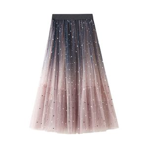 Women Vintage Midi Long Tulle Skirt Stars Sequint