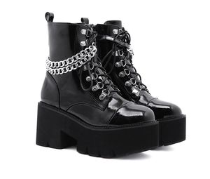 Moda Women Chunky Heel Platform Boots Constru￧￵es de plataforma pesada Tamanho da bota de designer preto 35-43