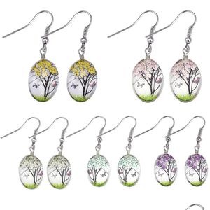 Dangle Chandelier Handmade Creative Woman Dry Flower Dangle Earring Romantic Glass Oval Ball Dried Flowers Tree Of Life D Mjfashion Dhfym