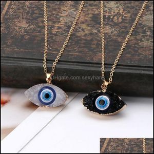 Anhänger Halsketten Blau inspirierter Schmuck Evil Eye Druzy Stein Anhänger Halskette Harz Quarz Kristall Mode für Frauen Drop Lieferung 20 Dhzey