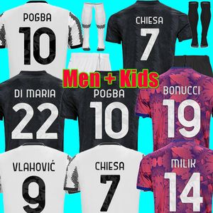 22 Vlahovic Chiesa Milik Juventus voetbaltruien Pogba Men Kids Kit Set Bonucci voetbal shirts kit McKennie di Maria uniform sokken