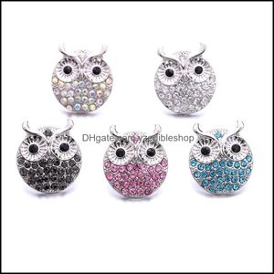 Charms por atacado Crystal Sier cor coruja Button Snap Women Charms Jóias Descobertas Rhinestone 18mm Metal Snaps Botões Di DHSELLER2010 DHDLD