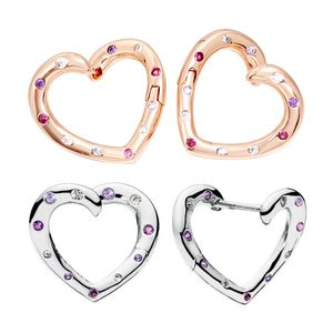 Colorful Love Hearts Hoop Earring 925 Sterling Silver Women Girls Wedding Jewelry For pandora Rose Gold girlfriend gift Stud Earrings with Original Box