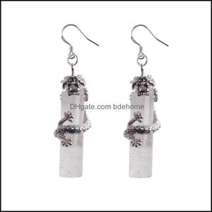 Свиная люстра 925 стерлинговый Sier Natural Stone Crystal Dangle люстр колонна китайский Dragon National Wind Earr Dhseller2010 DHGCX