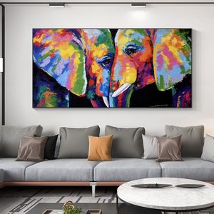 Pintura de lona Posters de arte de parede e impressões abstratos dois elefantes coloridos coloridos imagens de parede de animais para decoração da sala de estar