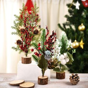 Decorações de Natal 2022 Mini Tree Fruit Decoration com Base Year Combatop Home Party Artificial Ornings