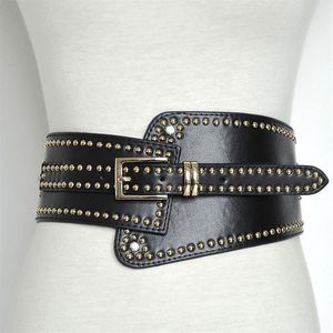 Bälten kvinnor midjebältet tätning mode svart för lyxig designer märke nit elastisk stift spänne bred223v