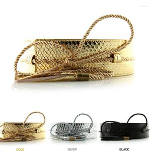 Belts 2022 Fashion Brand For Women Clothing PU Leather Belt Female Wide Tassel Strap Gold Waistband Woman High Quality