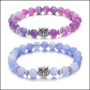 Beaded Strands Inner Peace Heart Healing Amethyst Stone Owl Beaded Strands Hand Bracelet 8Mm Energy Beads Purple Gemstone Sier For W Dhjmv