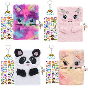 Notepads Cute Plush Diary Secret Notebook with Lock and Key for Kids Girls Boys Fuzzy Note Book Stationery Gift 1 Keychain 2 Stickers 220902