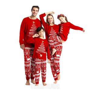 2022 Family Matching Outfits For Christmas Pajamas Childrens Adult Women Men Two Piece Pants Set Christma Tree Printed Suits Home Clothes