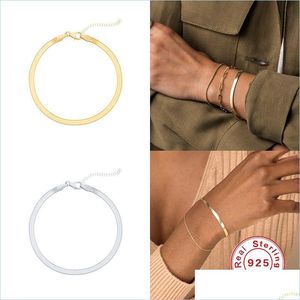 Bangle Fashion 925 Sterling Sier Bangles Armband Unisex Flat Snake Chain Lobster Clash Collares Armband f￶r Women Men Carshop2006 DHSET