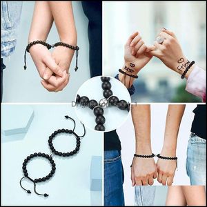 Charm Bracelets 2Pcs Couples Magnetic Bracelet Set Natural Stone Beads Magnet Matching Distance Relationship Bracelets Women Jewelry Dh20F
