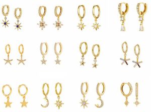 Hoop Earrings 925 Sterling Silver Needle Fashion Fine Star Dangle CZ Zircon Small Circle Huggie For Women Jewelry 2022