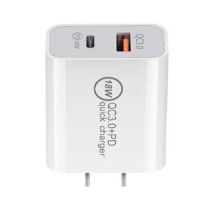 18W PD Type C 벽 충전기 QC 3.0 USB 듀얼 포트 전원 전달 휴대폰 용 빠른 충전