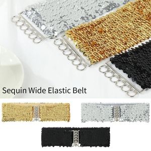 Belts Women Vintage Casual Cinch Ladies Dress Cummerbands Belly Waist Band Metal Buckle Waistband Sequin Wide Elastic Belt