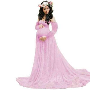 Zwangerschaps kanten kanten lange mouw jurken fotoshoot zwangerschap fotografie baby shower maxi jurk trouwjurk zwangere vrouwen kleding J220531