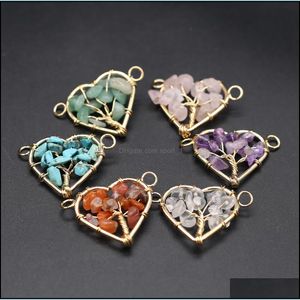 Charms Natural Stone Pendants Heart Shape Charms Reiki Heal Tree Of Life Connectors For Jewelry Making Diy Women Necklace Gifts Drop Dheho