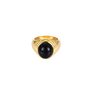 Retro Gold Ridge Patroon Ring Zwart Onyx Wit Moeder van Pearl Ring Vrouwelijk Niche Fashion Blogger Joint Juwelse accessoires