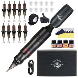 Tattoo Guns Kits Professional Wireless Machine Rotary Pen with Cartridge Needles Permanent Makeup Set for Beginners 220905