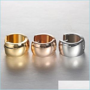 Hoop Huggie Fashion Stainless Steel Smooth Earrings For Women Small Hoop Earring Gold Sier Rose Color Party Ear Jewelrywh Mjfashion Dhc19