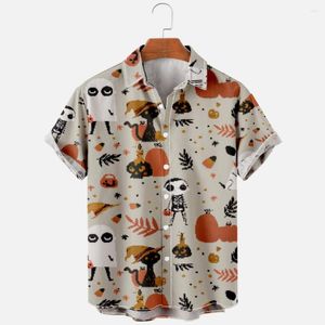 Men's Casual Shirts Fashion Halloween Print Turn-down-collar Shirt Men's Button-Up Vintage Short Sleeves Clothing