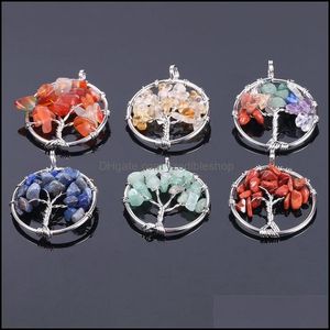 Charms grus 7 chakra pärlor sten lindade träd av liv energi charms helande kristall reiki hänge för halsbandsmycken dhseller2010 dhz1v