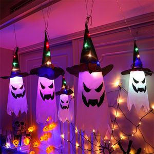 5st/set festlig Halloween Ghost Hanging Decorations with Witch Hat String Lights Outdoor Indoor Garden Party Decor Kdjk2209